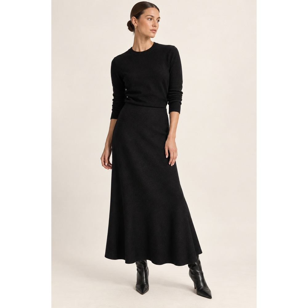 COS Black 100% Wool Flared Maxi Skirt XS Minimalist Scandi Quiet Luxury Capsule
